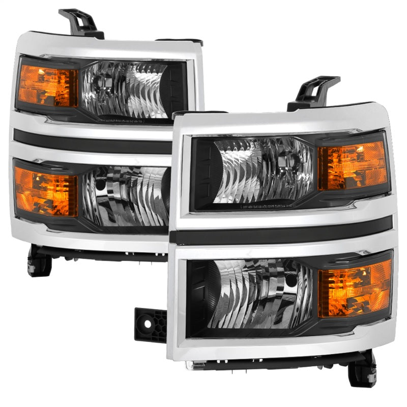AKKON - Fits 2007-2013 2014 Chevy Silverado 1500 / 2500HD / 3500HD Black  Headlights + Smoked Fog Light Lamps Pair Left+Right