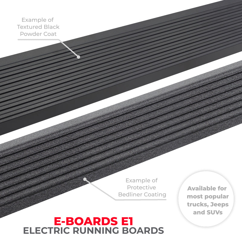 Go Rhino Ford Bronco 4dr E-BOARD E1 Electric Running Board Kit (No Drill) - Bedliner Coating