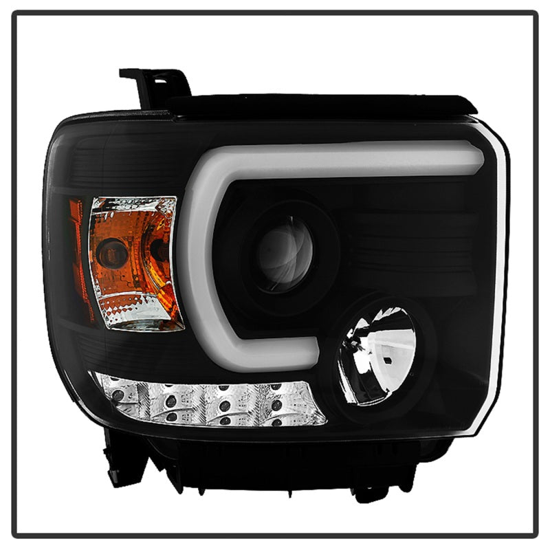 Spyder GMC Sierra 14-16 Projector Headlights Light Bar DRL Blk PRO-YD-GS14V2-LBDRL-BK