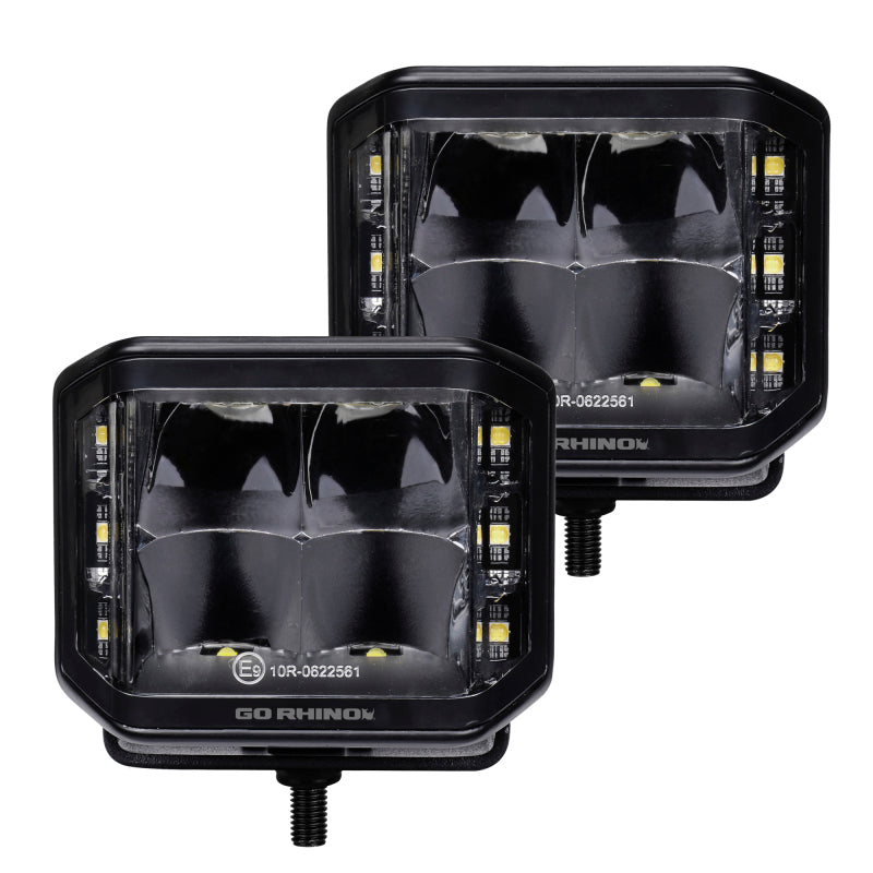 Go Rhino Xplor Blackout Series Cube LED Sideline Spot Light Kit (Surface Mount) 4x3 - Blk (Pair)