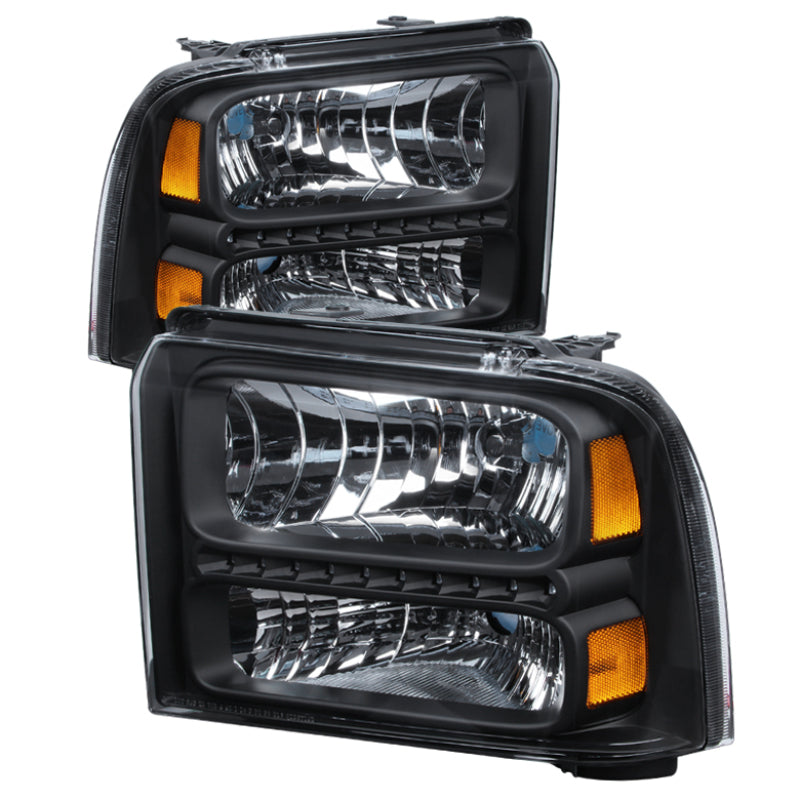 Xtune Ford F250/350/450 Super Duty 05-07 Crystal Headlights w/ LED Black HD-JH-FS05-LED-BK