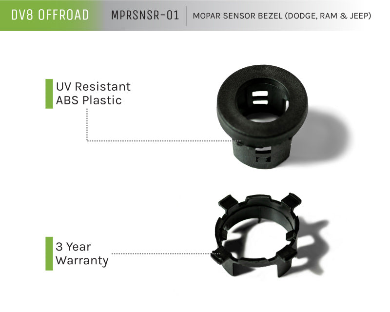 DV8 Offroad Jeep/Dodge/RAM Front Bezel & Rear Clip Replacement Kit for MOPAR Sensors - Set of 4