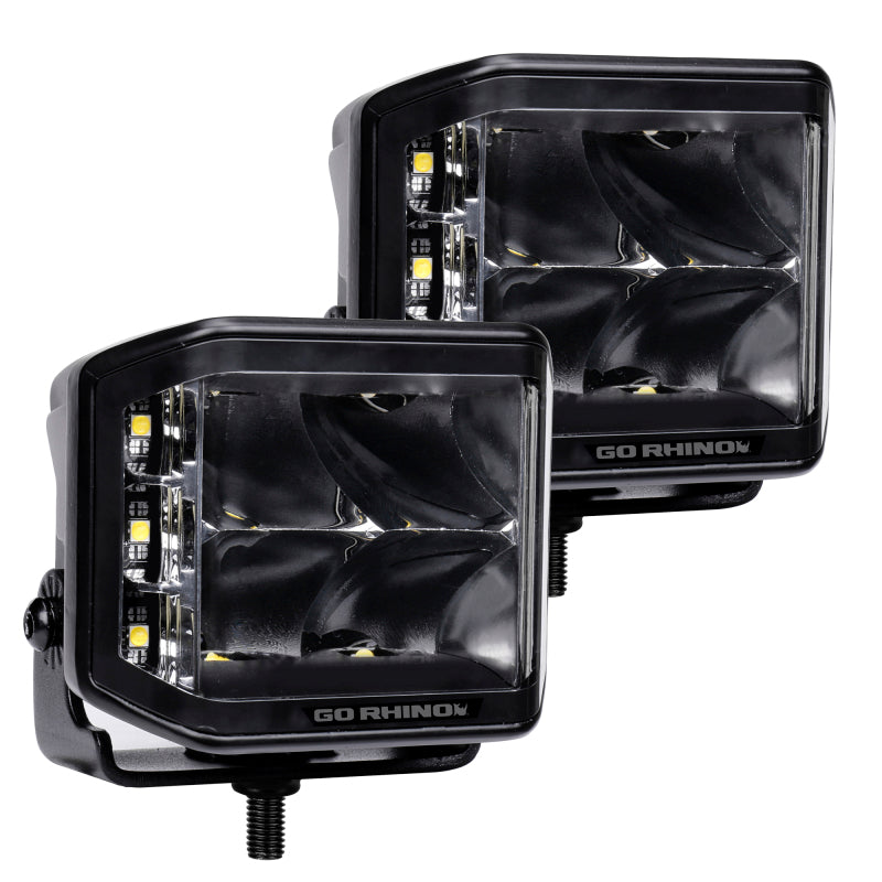 Go Rhino Xplor Blackout Series Cube LED Sideline Spot Light Kit (Surface Mount) 4x3 - Blk (Pair)