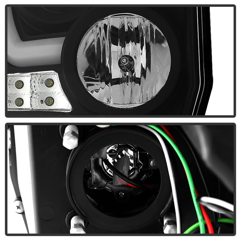 Spyder GMC Sierra 14-16 Projector Headlights Light Bar DRL Blk PRO-YD-GS14V2-LBDRL-BK
