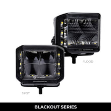 Load image into Gallery viewer, Go Rhino Xplor Blackout Series Cube LED Sideline Spot Light Kit (Surface Mount) 4x3 - Blk (Pair)